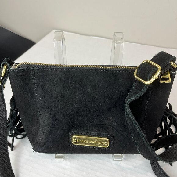 Women's Black Suede Fringed Steve Madden Crossbody Bag - Picture 5 of 7